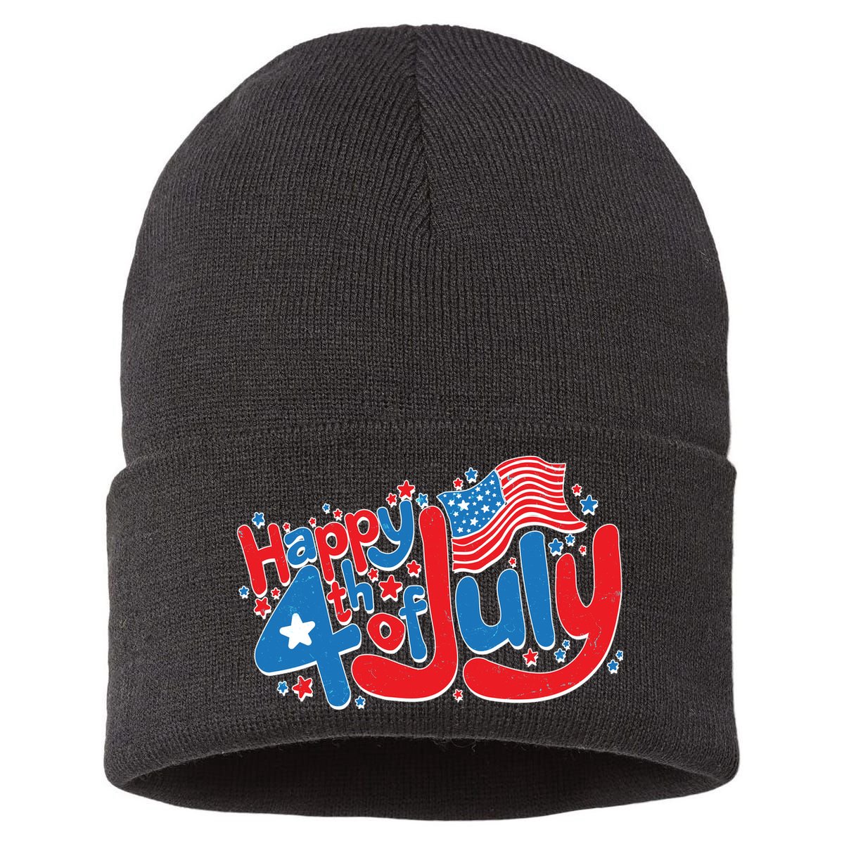 Happy Fourth Of July Red White And Blue Sustainable Knit Beanie