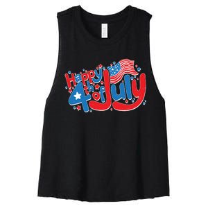 Happy Fourth Of July Red White And Blue Women's Racerback Cropped Tank