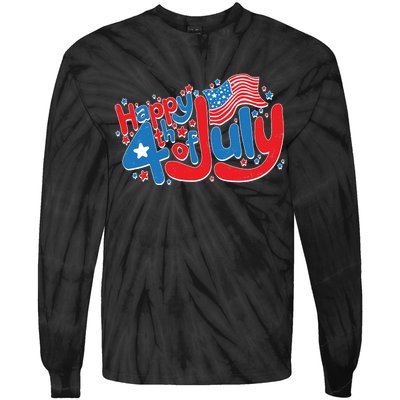 Happy Fourth Of July Red White And Blue Tie-Dye Long Sleeve Shirt