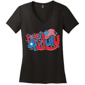 Happy Fourth Of July Red White And Blue Women's V-Neck T-Shirt