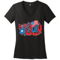 Happy Fourth Of July Red White And Blue Women's V-Neck T-Shirt