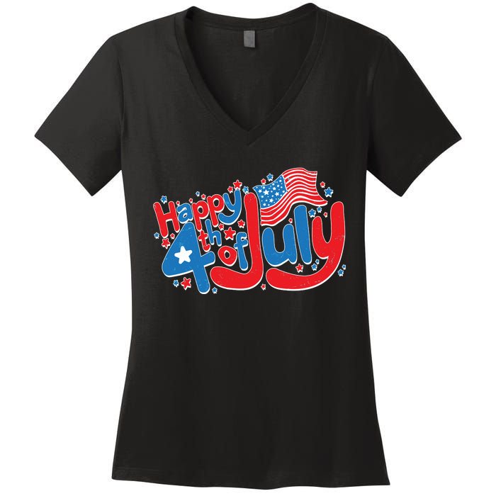 Happy Fourth Of July Red White And Blue Women's V-Neck T-Shirt