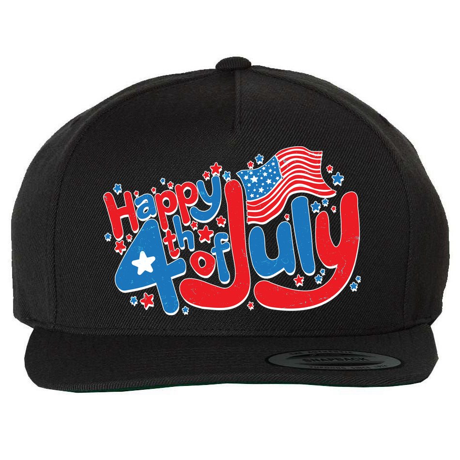 Happy Fourth Of July Red White And Blue Wool Snapback Cap