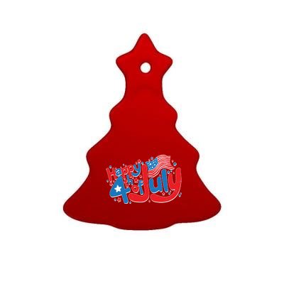 Happy Fourth Of July Red White And Blue Ceramic Tree Ornament