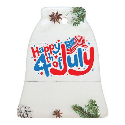 Happy Fourth Of July Red White And Blue Ceramic Bell Ornament