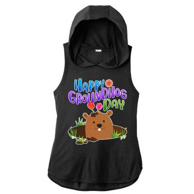 Happy Groundhog Day Ladies PosiCharge Tri-Blend Wicking Draft Hoodie Tank