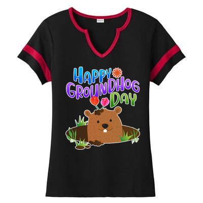 Happy Groundhog Day Ladies Halftime Notch Neck Tee