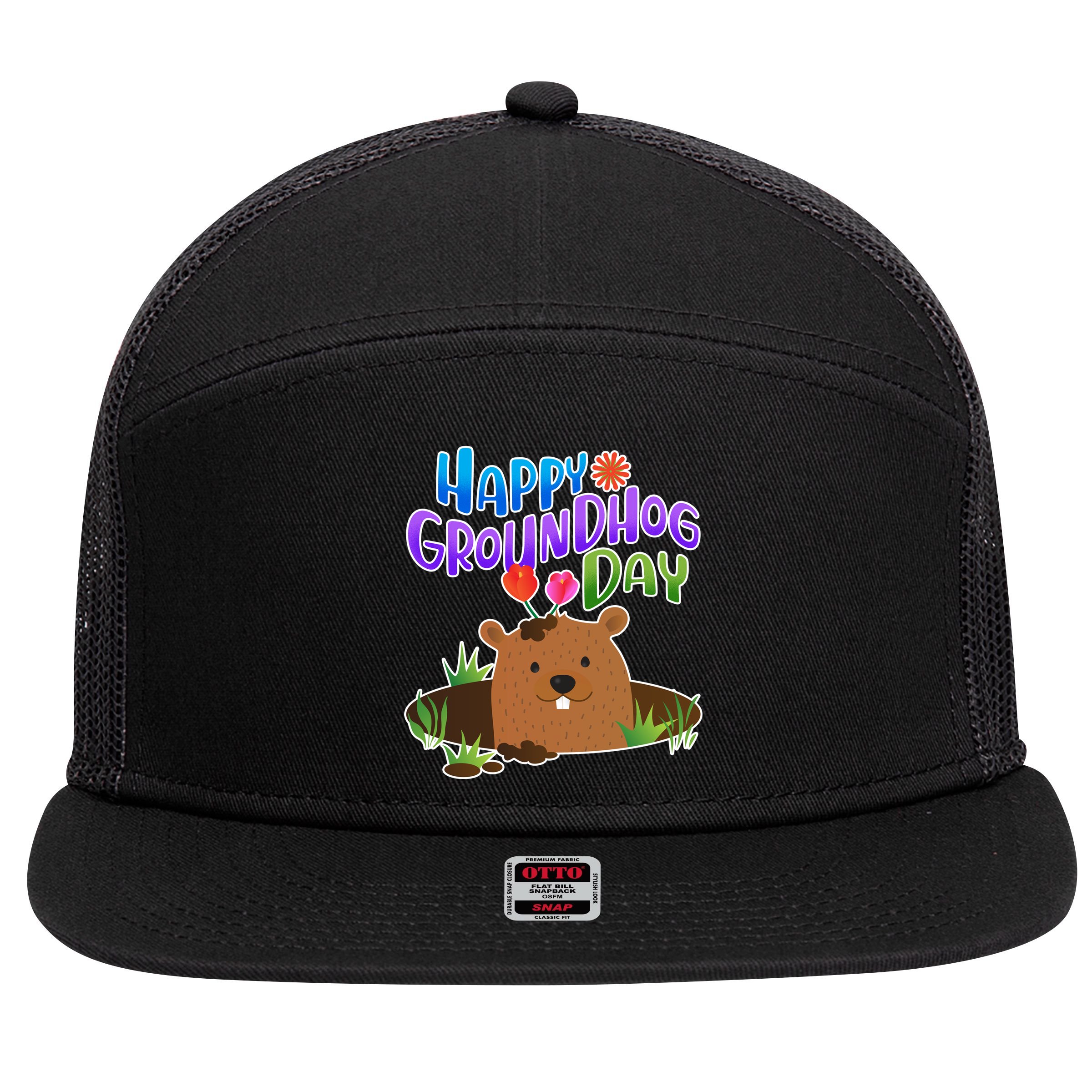 Happy Groundhog Day 7 Panel Mesh Trucker Snapback Hat