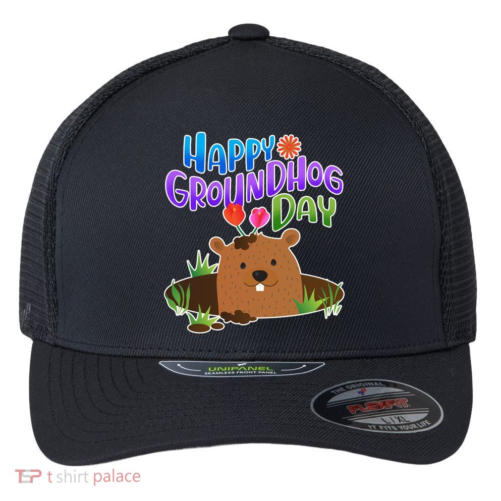 Happy Groundhog Day Flexfit Unipanel Trucker Cap
