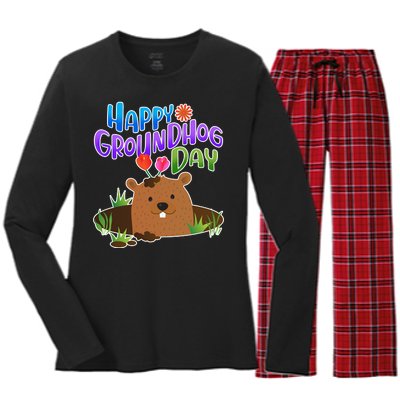 Happy Groundhog Day Women's Long Sleeve Flannel Pajama Set 