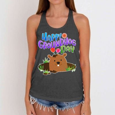 Happy Groundhog Day Women's Knotted Racerback Tank