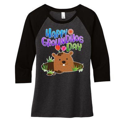 Happy Groundhog Day Women's Tri-Blend 3/4-Sleeve Raglan Shirt