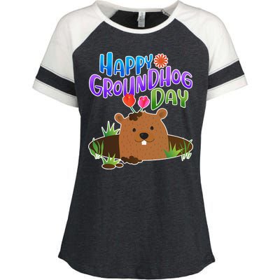 Happy Groundhog Day Enza Ladies Jersey Colorblock Tee