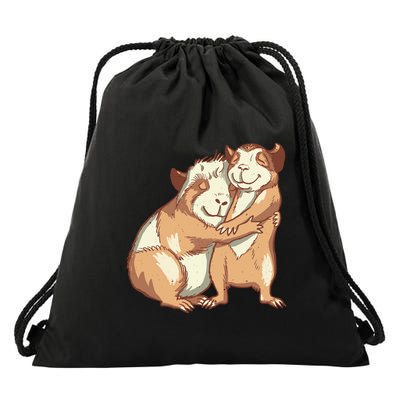 Happy Guinea Pigs Hugging Drawstring Bag