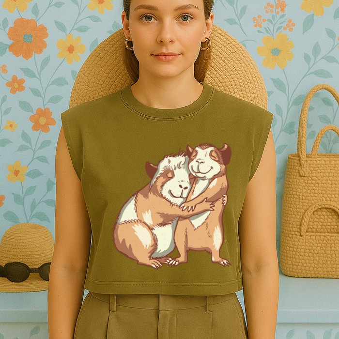 Happy Guinea Pigs Hugging Garment-Dyed Women's Muscle Tee