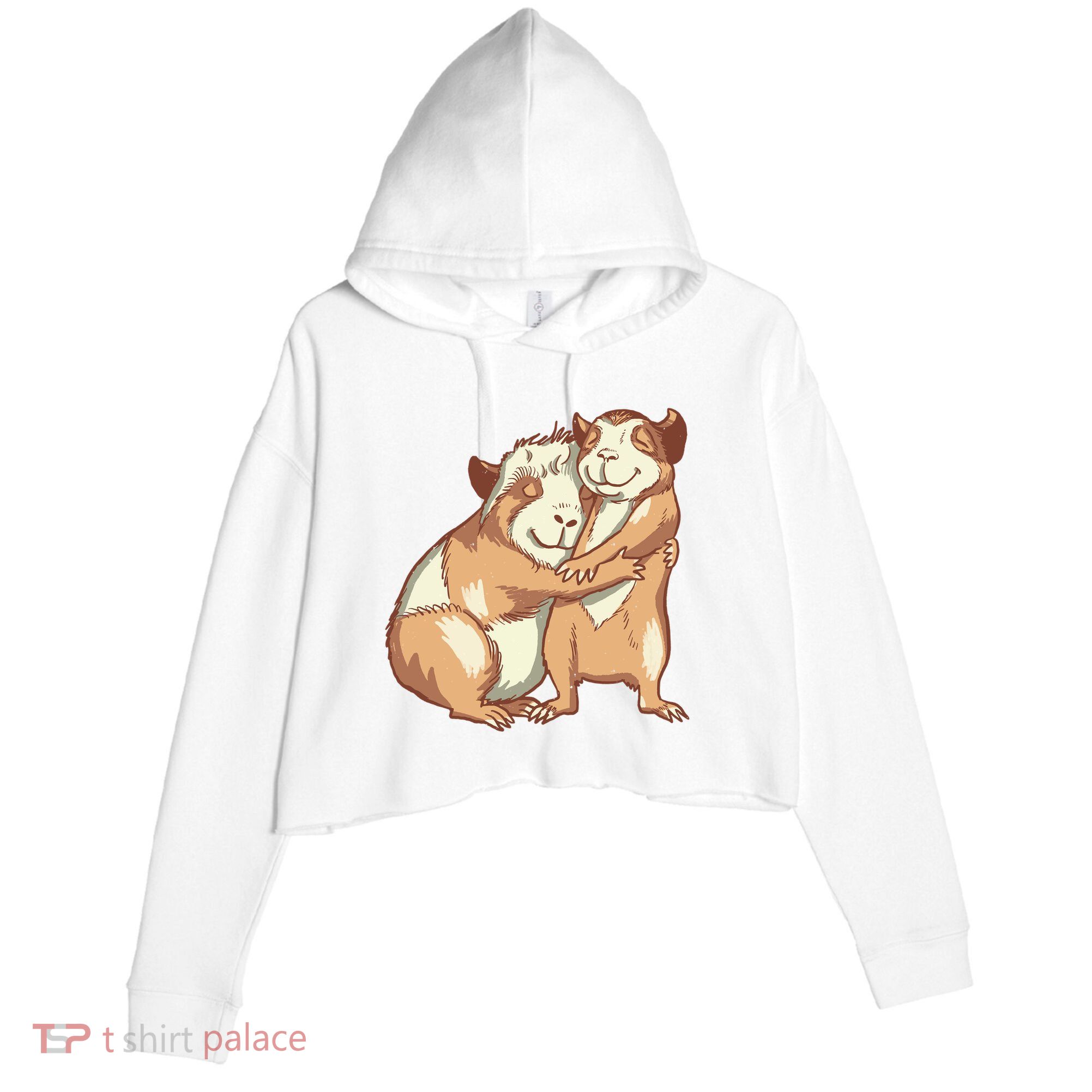 Happy Guinea Pigs Hugging Crop Fleece Hoodie