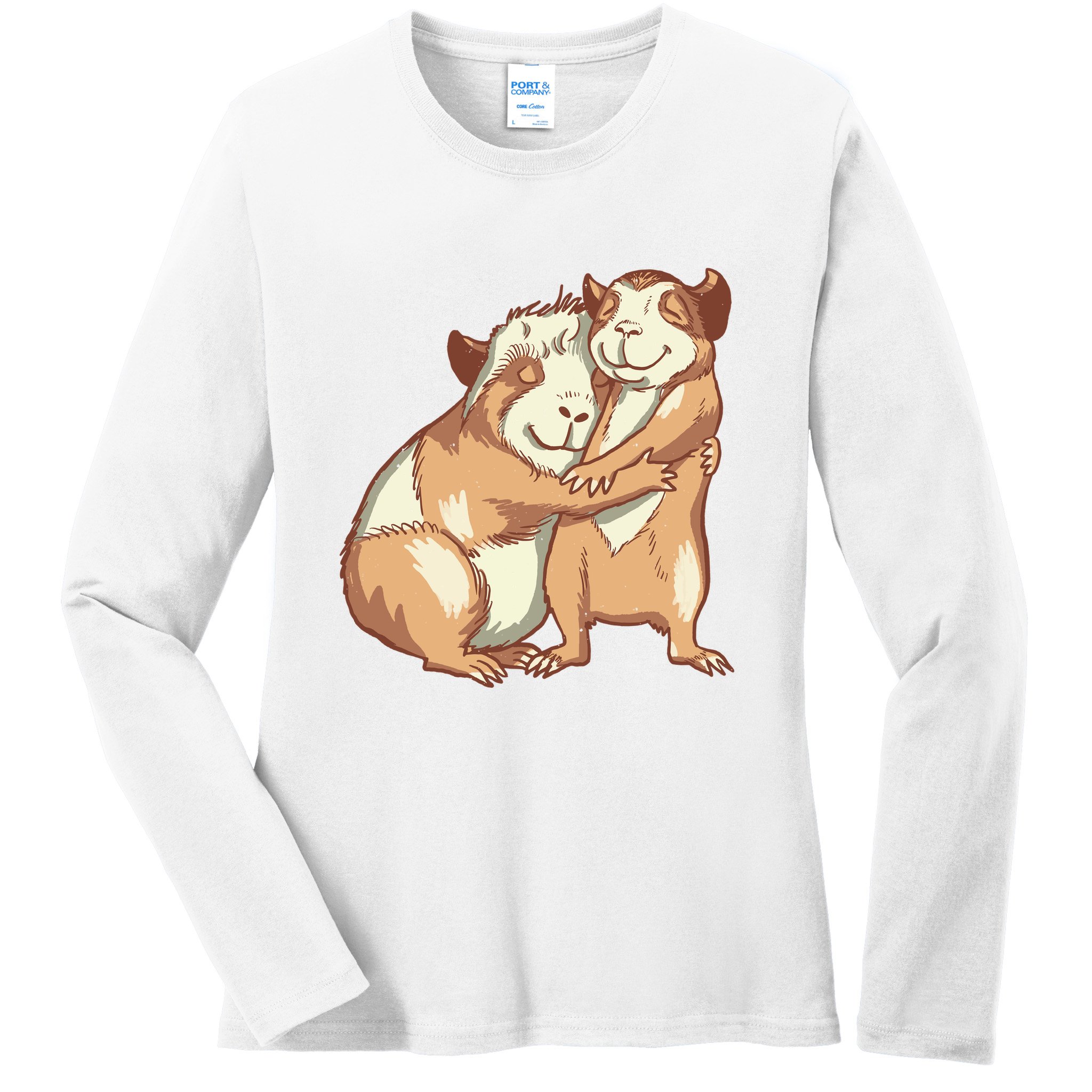 Happy Guinea Pigs Hugging Ladies Long Sleeve Shirt