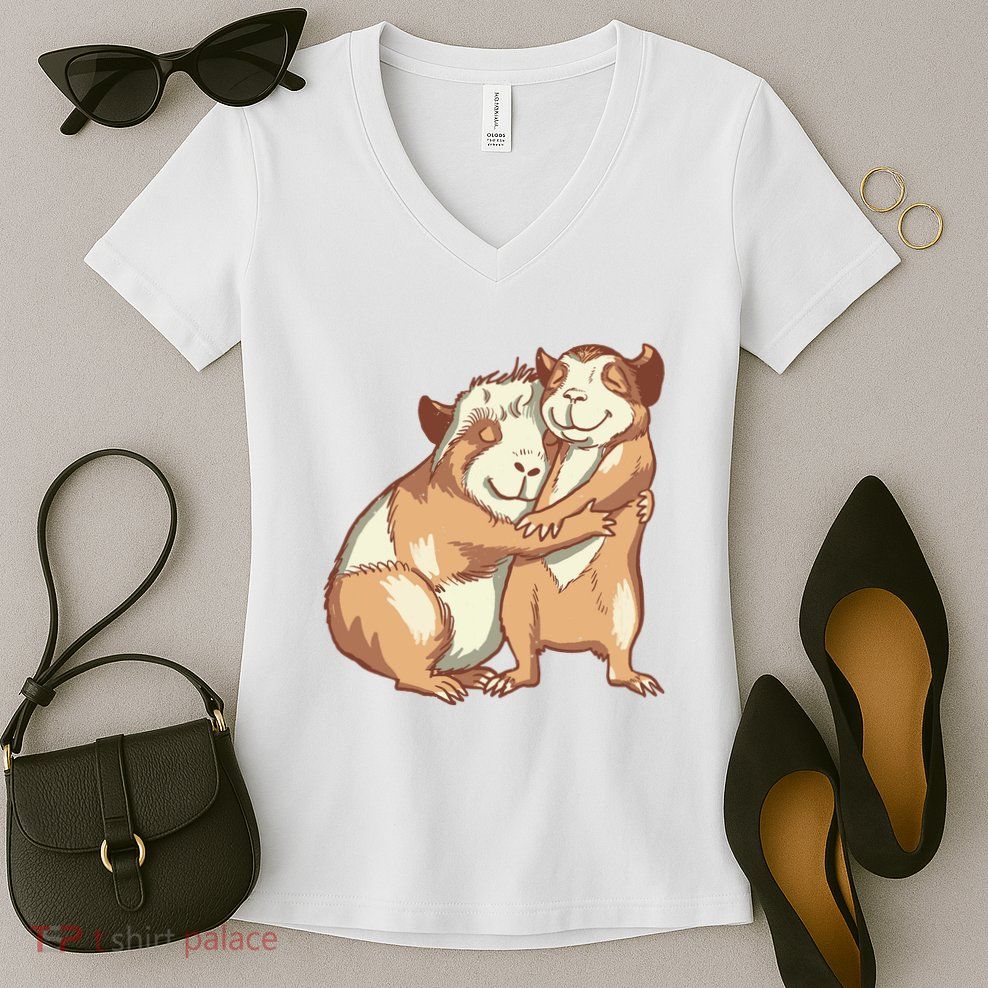 Happy Guinea Pigs Hugging Women's V-Neck T-Shirt