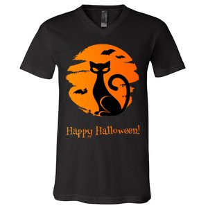 Happy Halloween Cat V-Neck T-Shirt