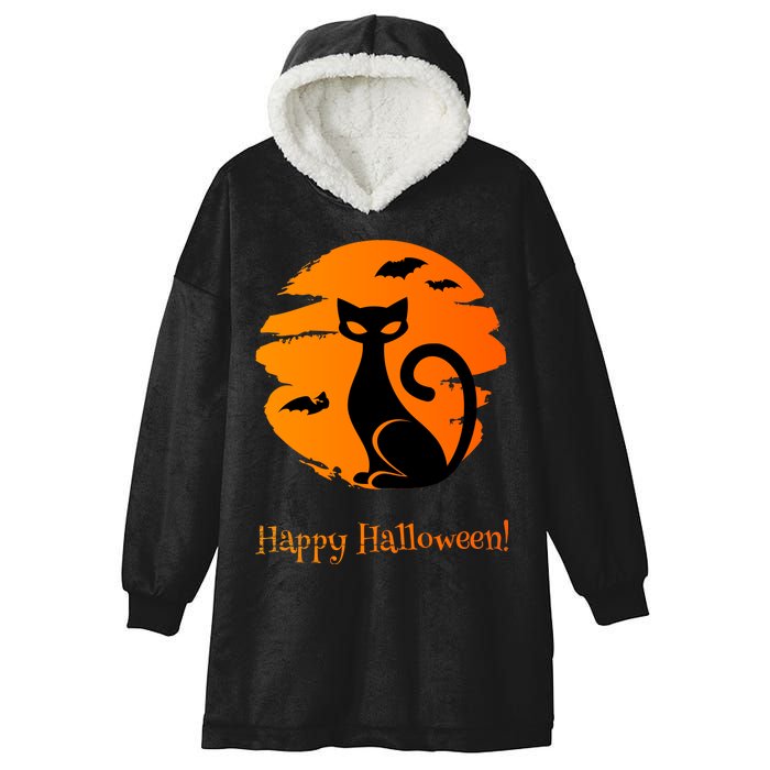 Happy Halloween Cat Hooded Wearable Blanket