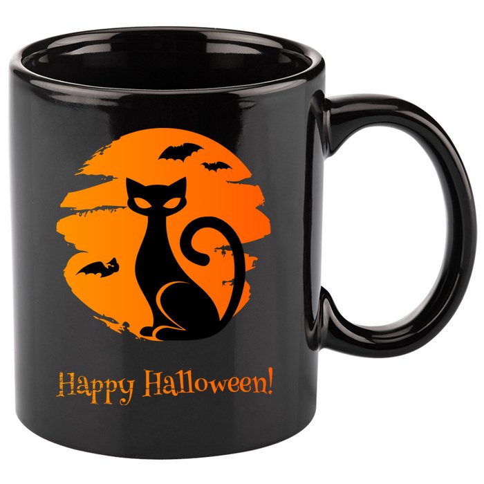Happy Halloween Cat 11oz C Handle Ceramic Mug