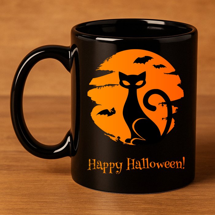 Happy Halloween Cat 11oz C Handle Ceramic Mug