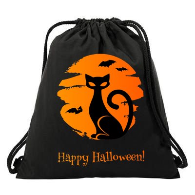 Happy Halloween Cat Drawstring Bag