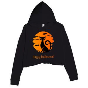 Happy Halloween Cat Crop Fleece Hoodie