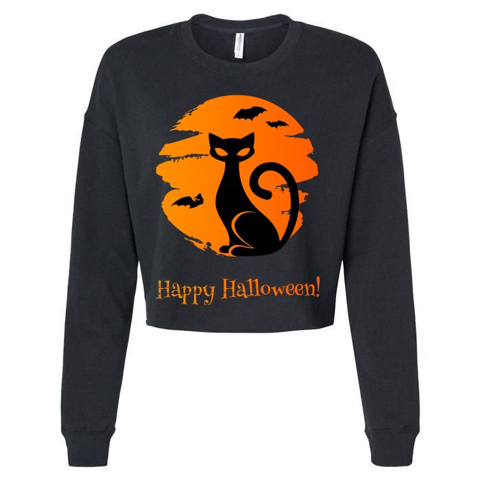 Happy Halloween Cat Cropped Pullover Crew