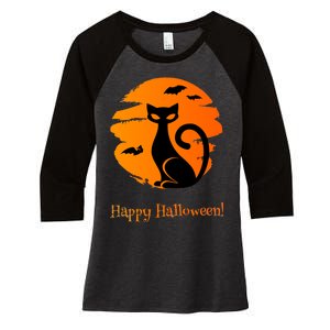 Happy Halloween Cat Women's Tri-Blend 3/4-Sleeve Raglan Shirt