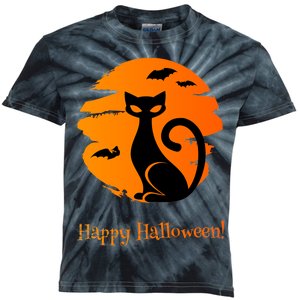 Happy Halloween Cat Kids Tie-Dye T-Shirt