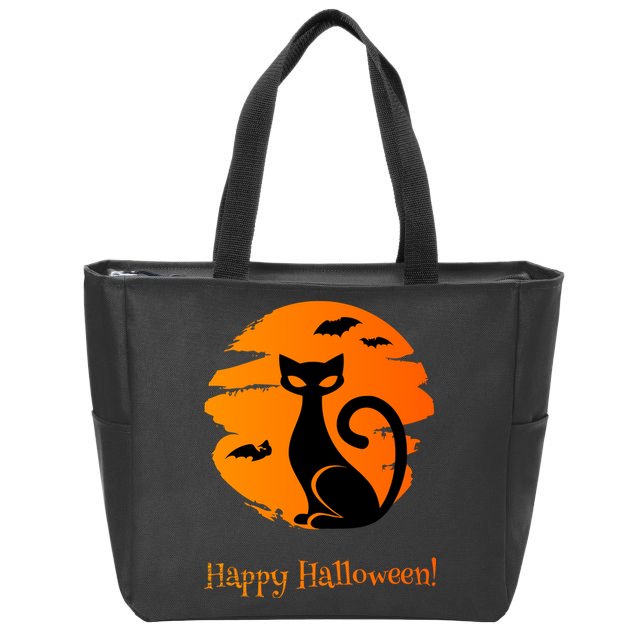 Happy Halloween Cat Zip Tote Bag