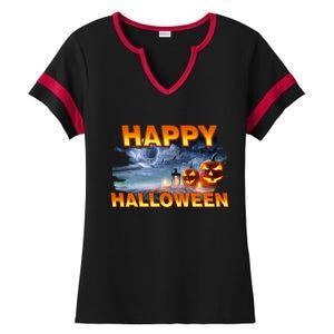 Happy Halloween Creepy Pumpkin Show Ladies Halftime Notch Neck Tee