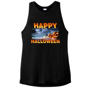 Happy Halloween Creepy Pumpkin Show Ladies PosiCharge Tri-Blend Wicking Tank