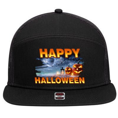 Happy Halloween Creepy Pumpkin Show 7 Panel Mesh Trucker Snapback Hat