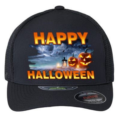 Happy Halloween Creepy Pumpkin Show Flexfit Unipanel Trucker Cap