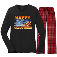 Happy Halloween Creepy Pumpkin Show Women's Long Sleeve Flannel Pajama Set 