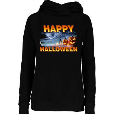 Happy Halloween Creepy Pumpkin Show Womens Funnel Neck Pullover Hood