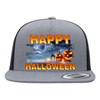 Happy Halloween Creepy Pumpkin Show Flat Bill Trucker Hat