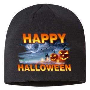 Happy Halloween Creepy Pumpkin Show Sustainable Beanie