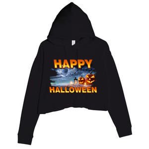 Happy Halloween Creepy Pumpkin Show Crop Fleece Hoodie