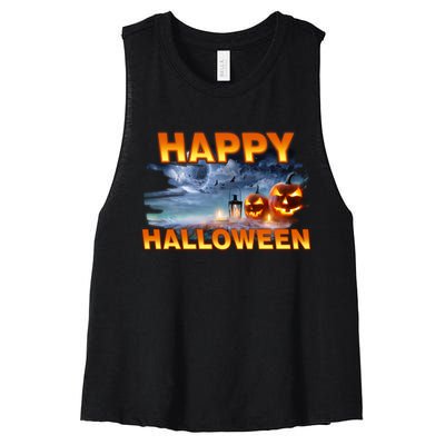 Happy Halloween Creepy Pumpkin Show Women's Racerback Cropped Tank