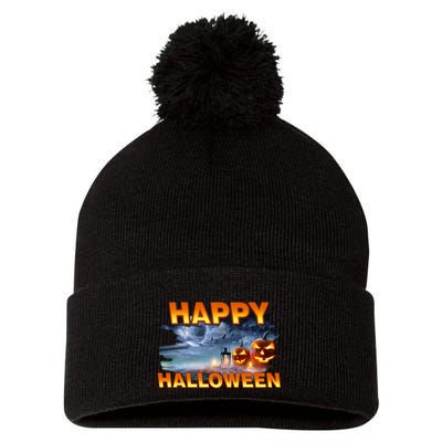 Happy Halloween Creepy Pumpkin Show Pom Pom 12in Knit Beanie