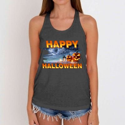 Happy Halloween Creepy Pumpkin Show Women's Knotted Racerback Tank