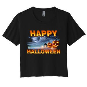 Happy Halloween Creepy Pumpkin Show Women's Crop Top Tee