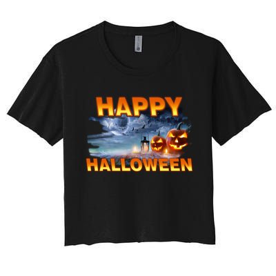 Happy Halloween Creepy Pumpkin Show Women's Crop Top Tee