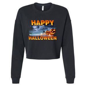 Happy Halloween Creepy Pumpkin Show Cropped Pullover Crew