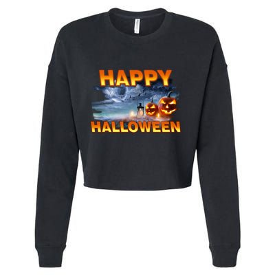 Happy Halloween Creepy Pumpkin Show Cropped Pullover Crew