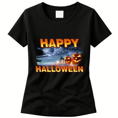 Happy Halloween Creepy Pumpkin Show Womens T-Shirt