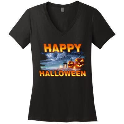 Happy Halloween Creepy Pumpkin Show Women's V-Neck T-Shirt